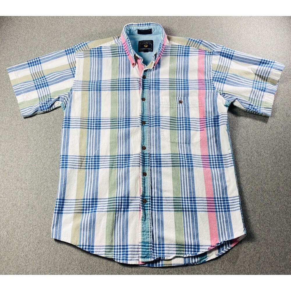 Vintage Chaps Ralph Lauren Shirt Short Sleeve Multicolor Plaid Men's M